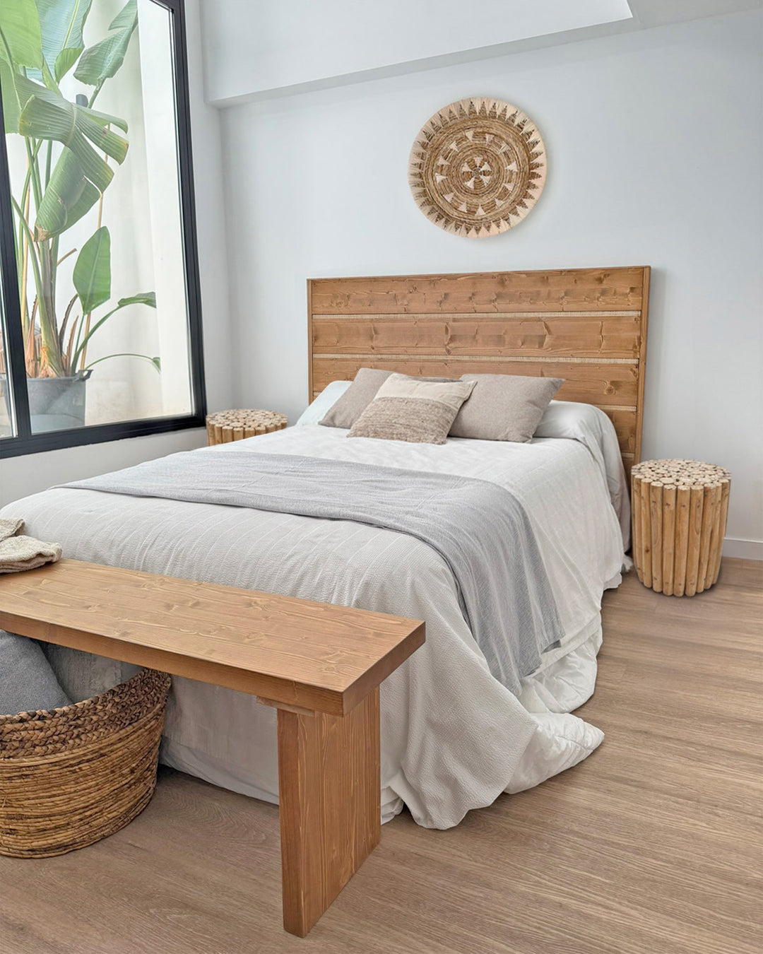 Mesa auxiliar de troncos de madera maciza artesanal, mueble auxiliar original natural para dormitorio