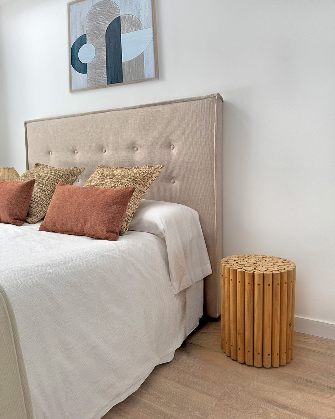 Mesa auxiliar de troncos de madera maciza artesanal original, mueble decorativo natural para dormitorio