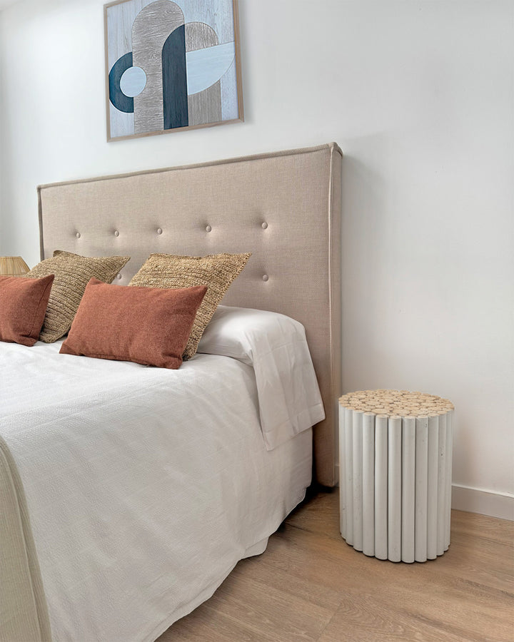 Mesa auxiliar de troncos de madera teca blanca artesanal, mueble natural moderno minimalista para dormitorio
