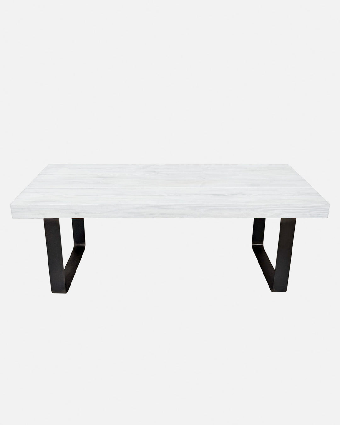 Mesa de centro de madera maciza blanco envejecido con hierro forjado, mueble salón comedor robusto minimalista