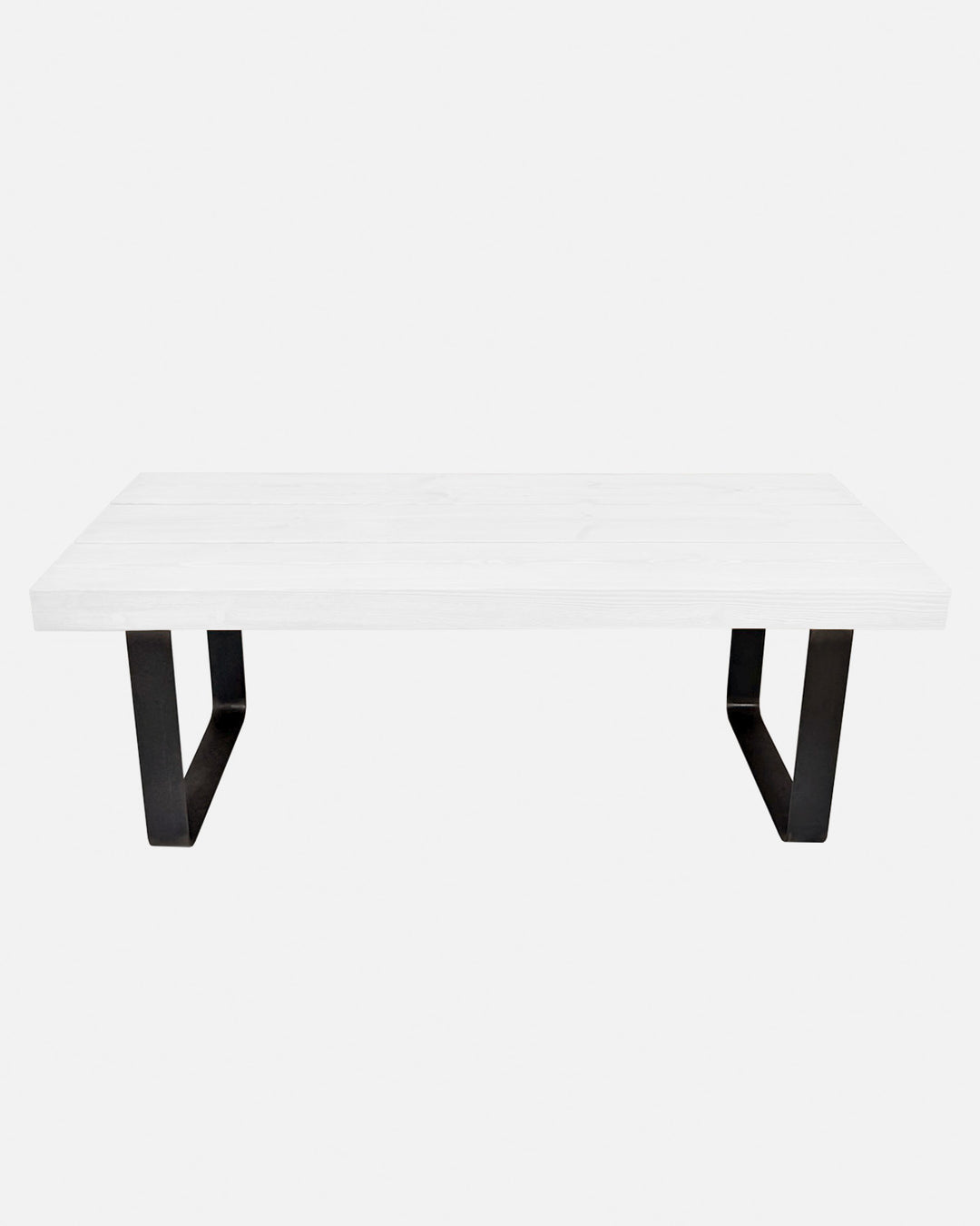 Mesa de centro de madera maciza blanca con hierro forjado artesanal, mueble salón comedor robusto minimalista