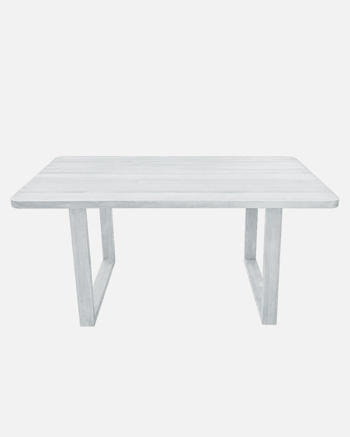 Mesa de comedor de madera maciza blanco envejecido artesanal, mueble central salón elegante rústico moderno