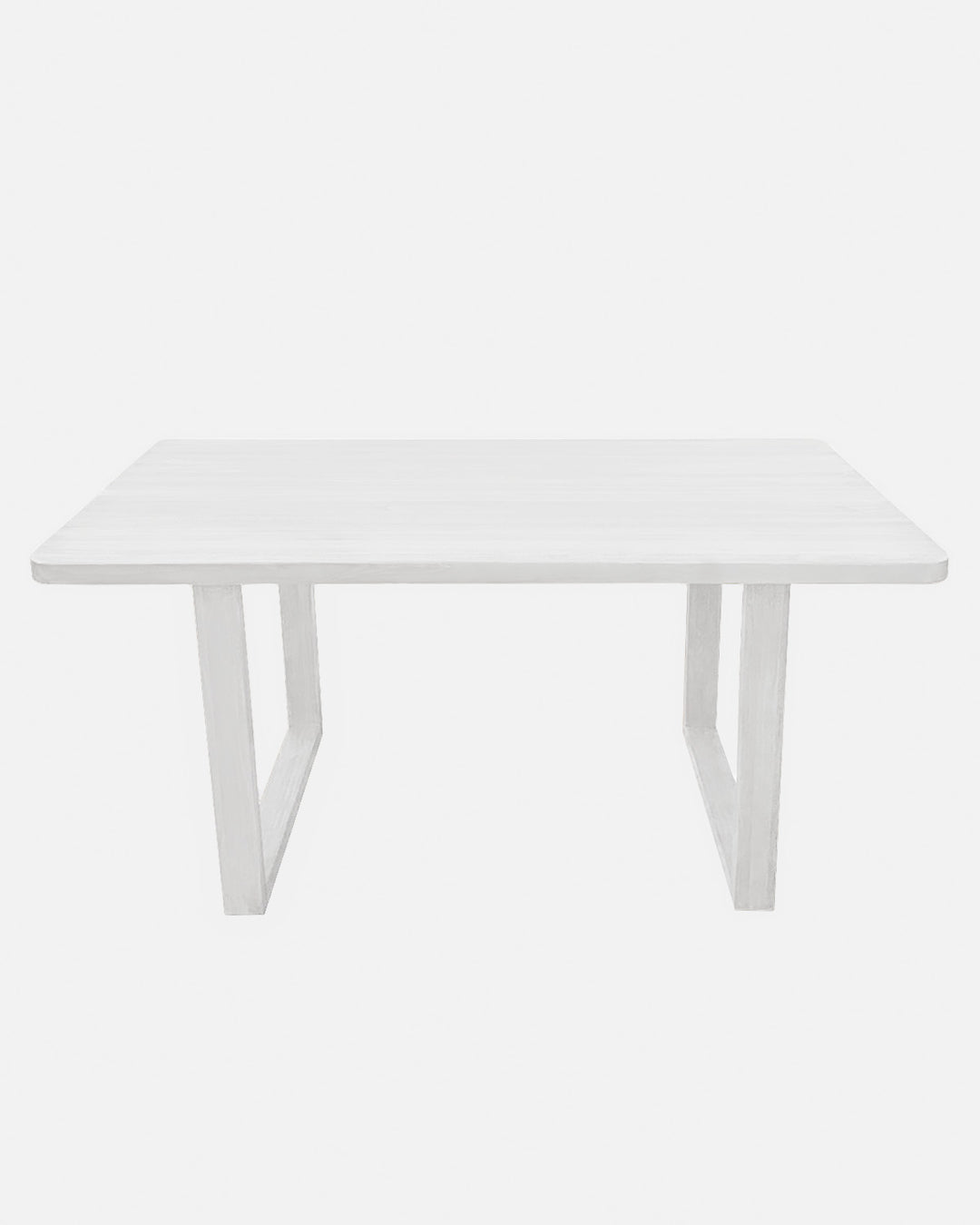 Mesa de comedor de madera maciza blanca artesanal con patas rectas, mueble central salón elegante minimalista