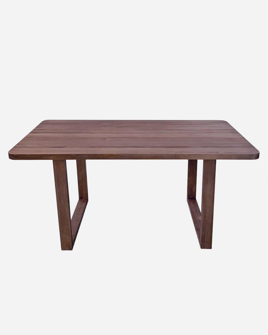 Mesa de comedor de madera maciza nogal artesanal con patas rectas, mueble central salón elegante moderno