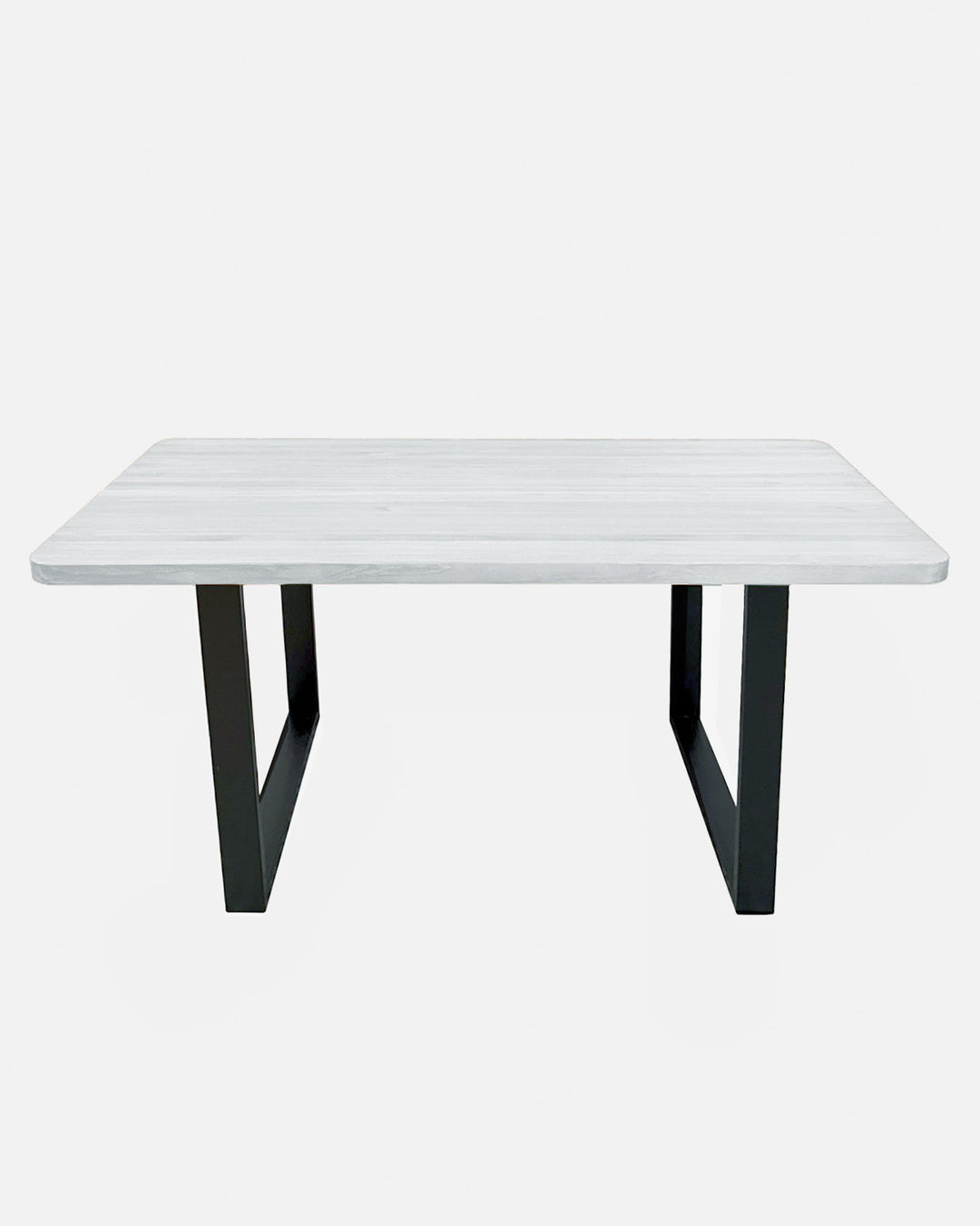 Mesa de comedor de madera maciza blanco envejecido artesanal con hierro forjado, mueble salón rústico moderno