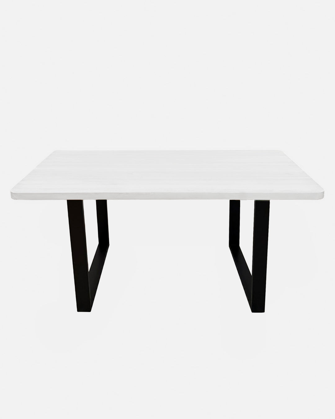 Mesa de comedor de madera maciza blanca artesanal con hierro forjado, mueble salón rústico moderno minimalista
