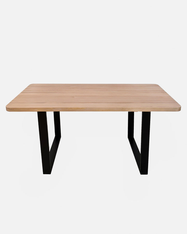 Mesa de comedor de madera maciza haya artesanal con hierro forjado, mueble salón rústico moderno minimalista