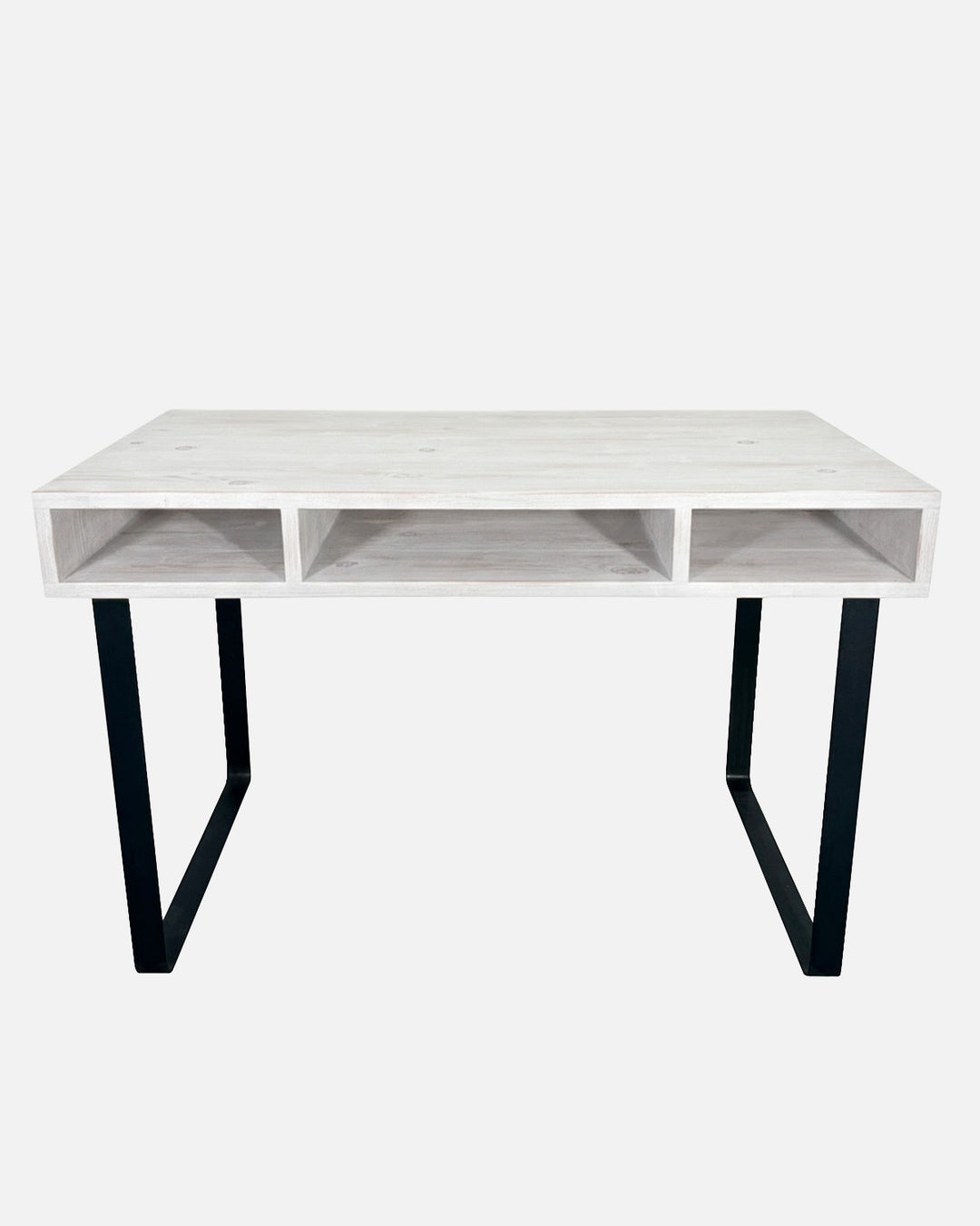 Mesa de escritorio de madera maciza blanco envejecido con hierro forjado artesanal, home office industrial