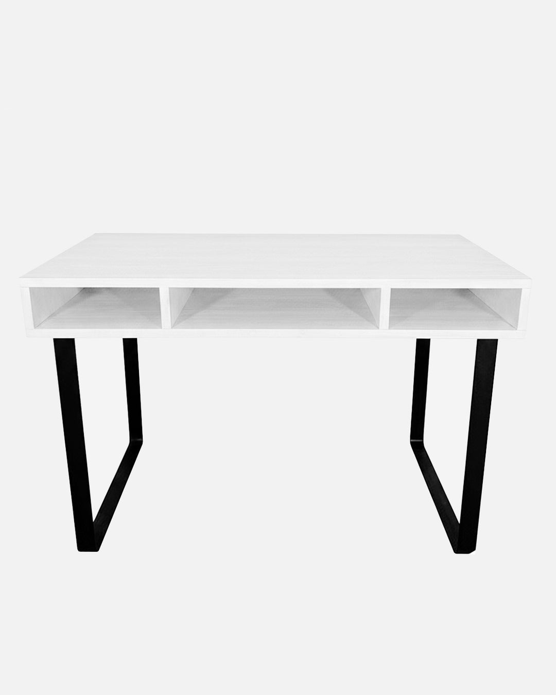Mesa de escritorio de madera maciza blanca con hierro forjado artesanal, home office industrial moderno