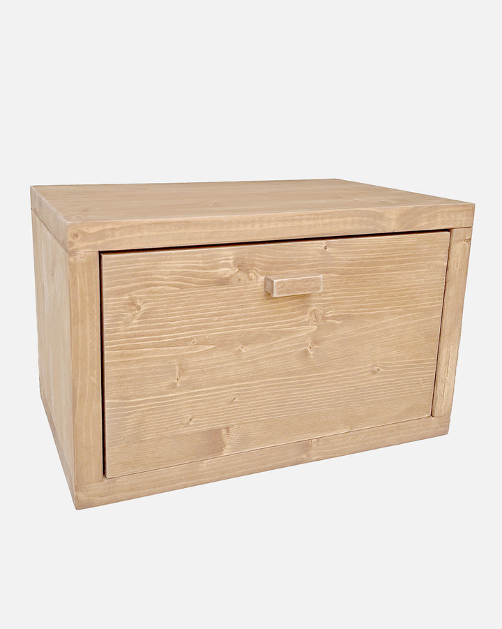 Mesita de noche flotante de madera haya artesanal con cajón, mesilla pared minimalista para dormitorio