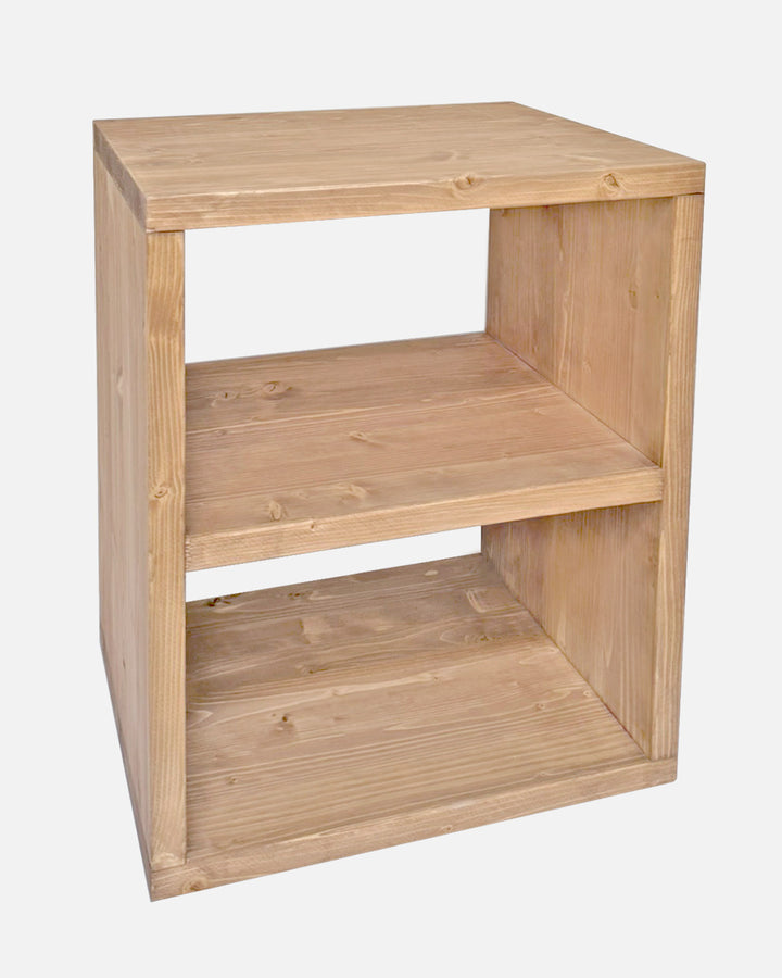 Mesita de noche de madera haya maciza artesanal con estantes, mesilla natural atemporal para dormitorio