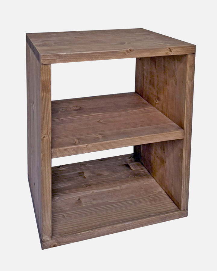 Mesita de noche de madera nogal maciza artesanal con estantes, mesilla natural elegante para dormitorio