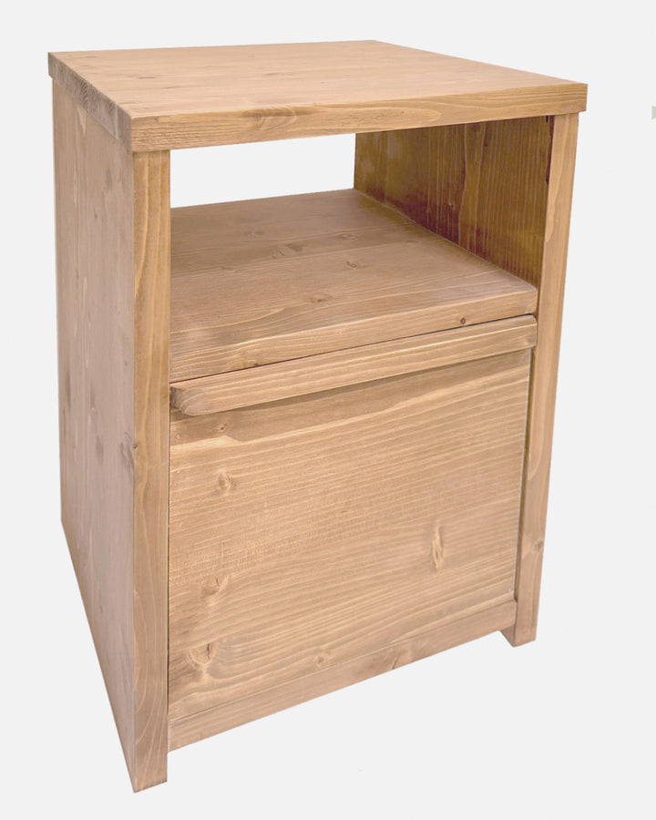 Mesita de noche de madera haya maciza artesanal, mesilla natural rústica dormitorio individual