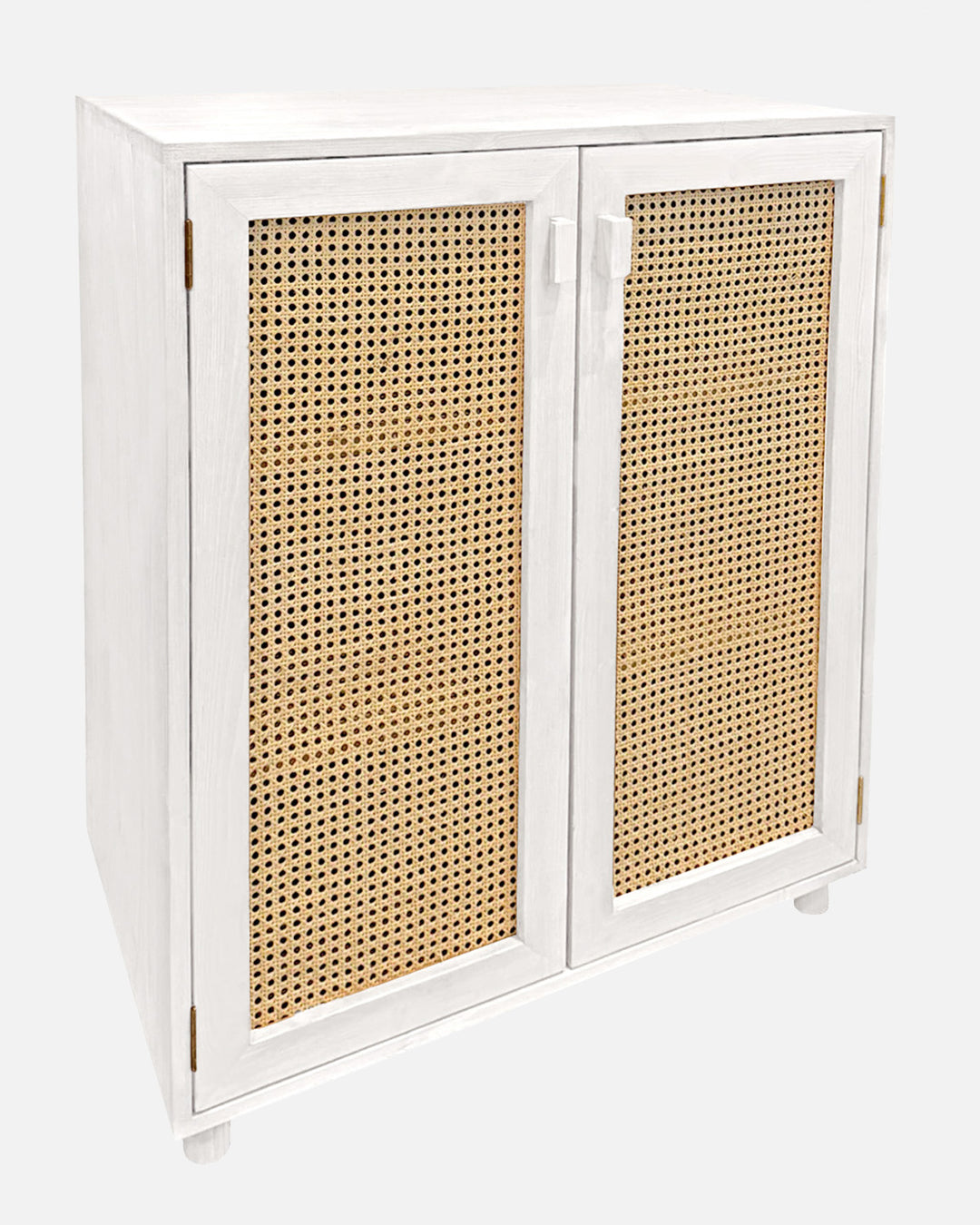 Zapatero de madera maciza blanca con puertas de ratán natural, organizador calzado decorativo para recibidor