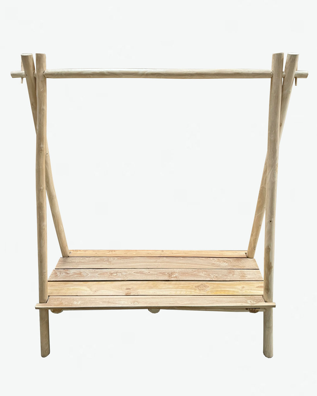 Perchero de pie de madera de teca con estante Lembar NATYAL